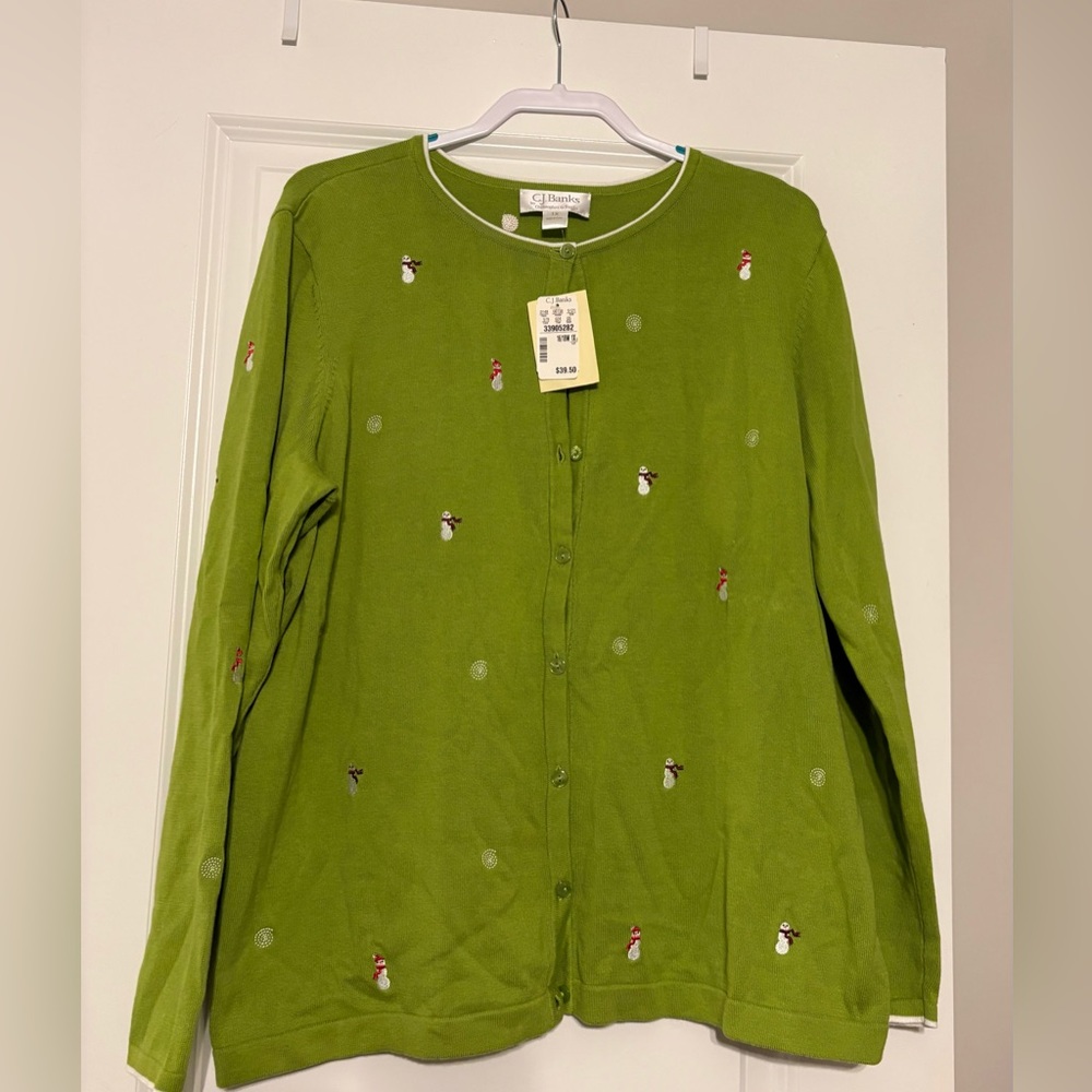 NWT CJ Banks Snowman Cardigan